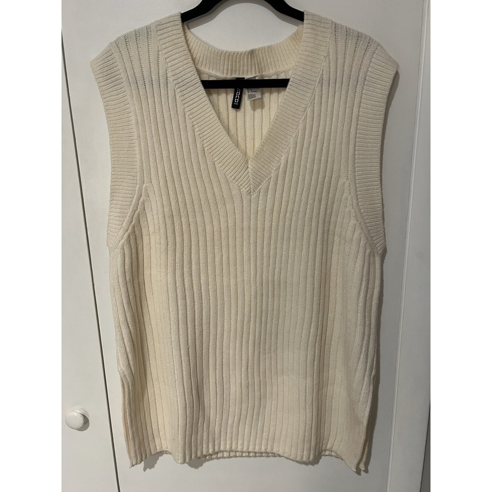 Divided Women's Tank Sweater‎ Ivory V Neck Sleeveless Size Large Ribbed